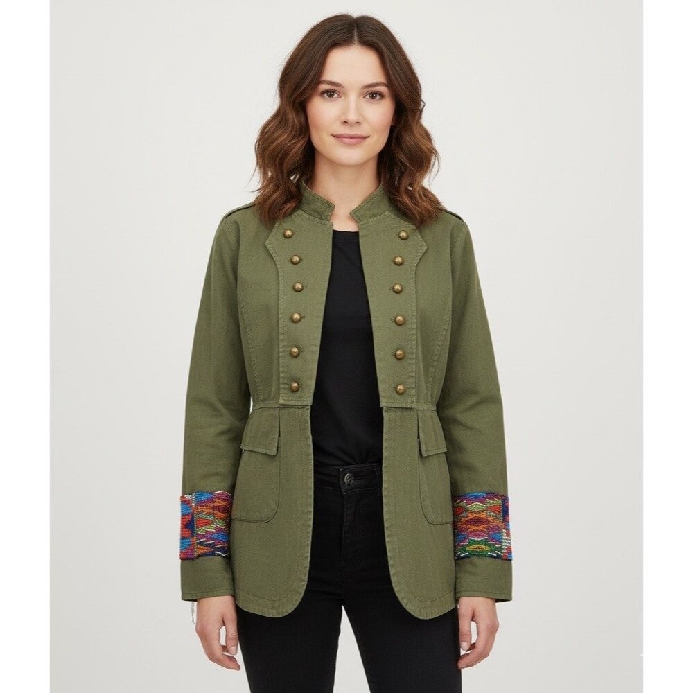 RARE Jen's Pirate Booty Embroidered Boho Military Jacket | Utility Hippie Indie - Picture 3 of 16